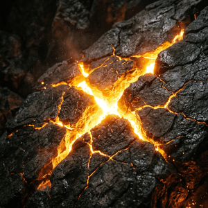 Bûche de bois craquelée par le feu incandescent